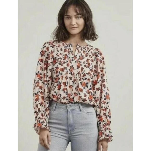 Elizabeth and James Floral Print Bohemian Blouse 100% Cotton Large - Picture 2 of 15